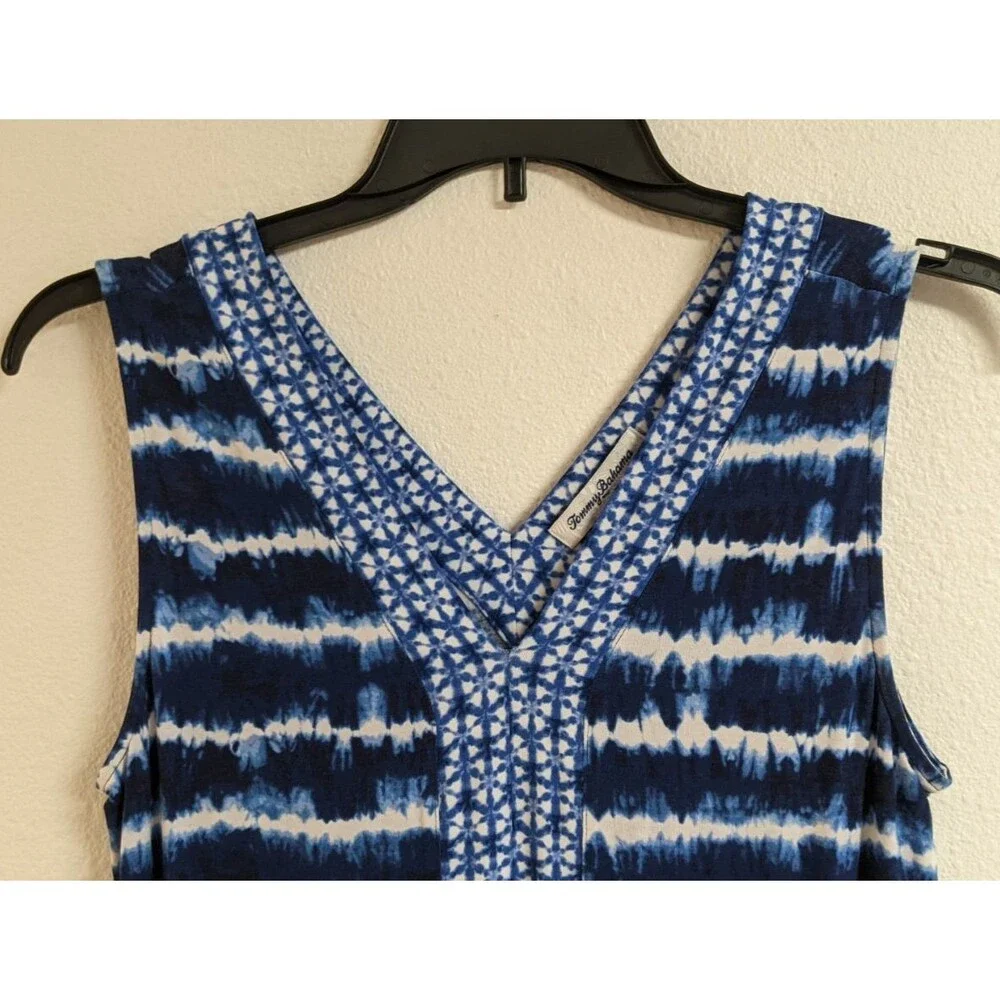 TOMMY BAHAMA Oliana Stripe Tie Dye Blue/White Viscose Spandex Shift Dress M - Picture 3 of 13